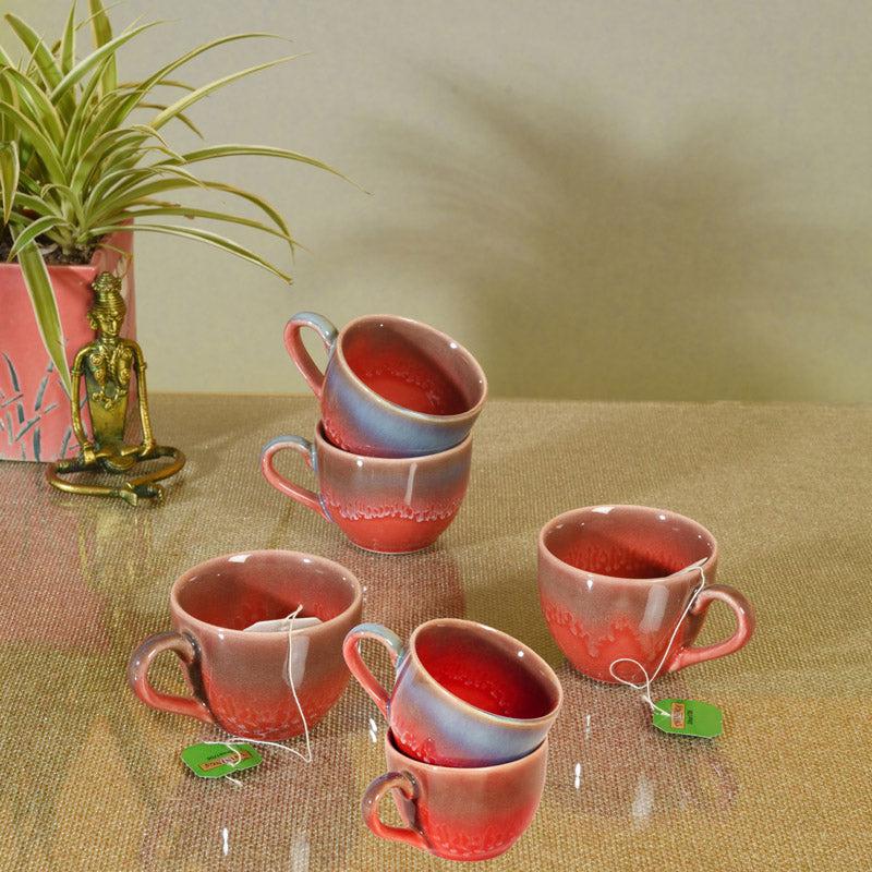 Buy Indrashish Ceramic Cup (150 ML) - Set of Six Tea Cup & Saucer from Vaaree