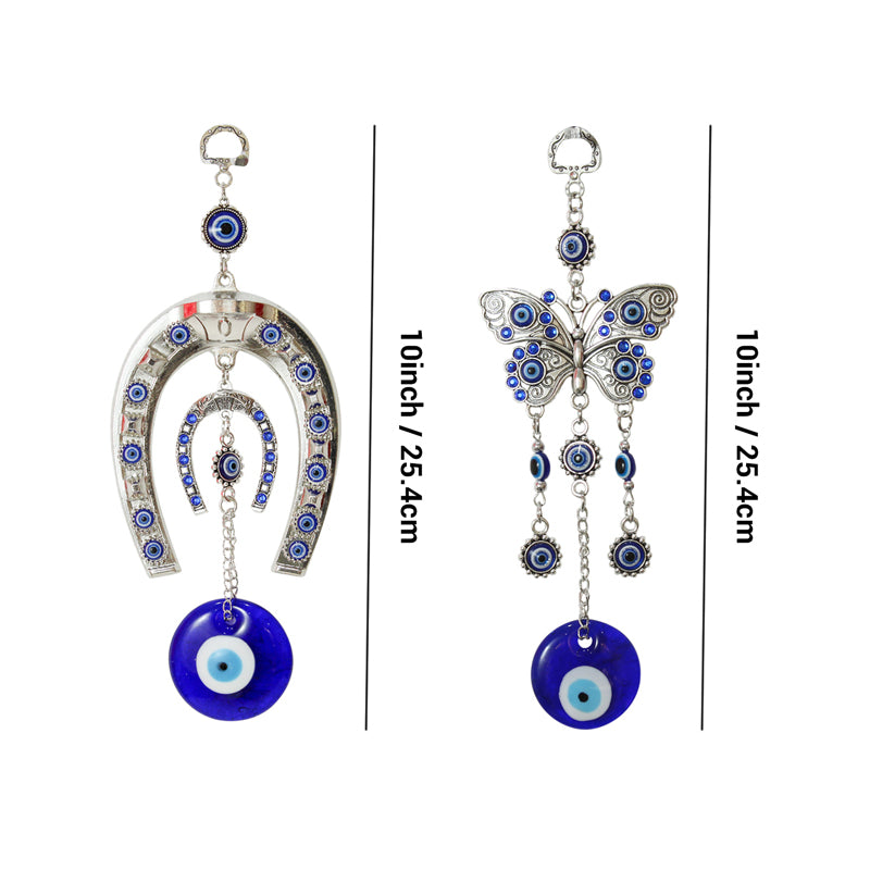 Wall Accents - Butterfly & Horse Shoe Evil Eye Wall Hanging - Set Of Two