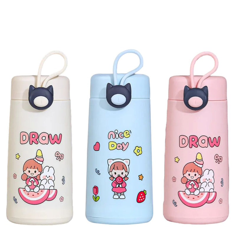 Bottle - Drow Rainbow Kids 300 ML Water Bottle (Pink/Blue/White) - Set Of Three