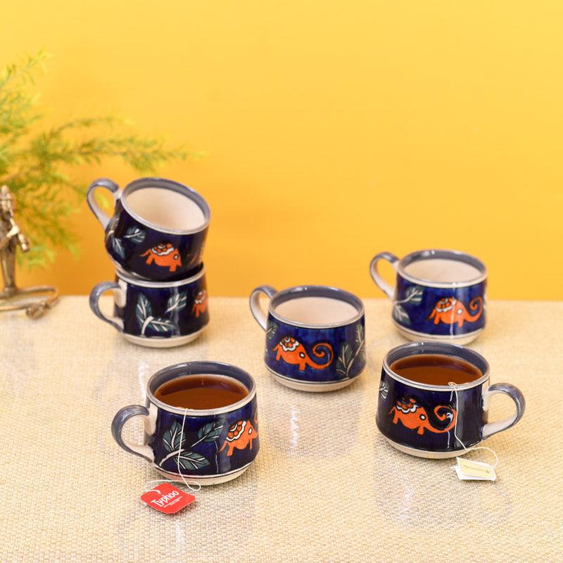 Buy Tusker Grace Ceramic Cup (140 ML) - Set of Six Tea Cup & Saucer from Vaaree