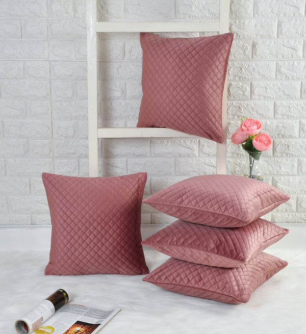 Orson Quilted Velvet Cushion Cover (Pink) - Set Of Five