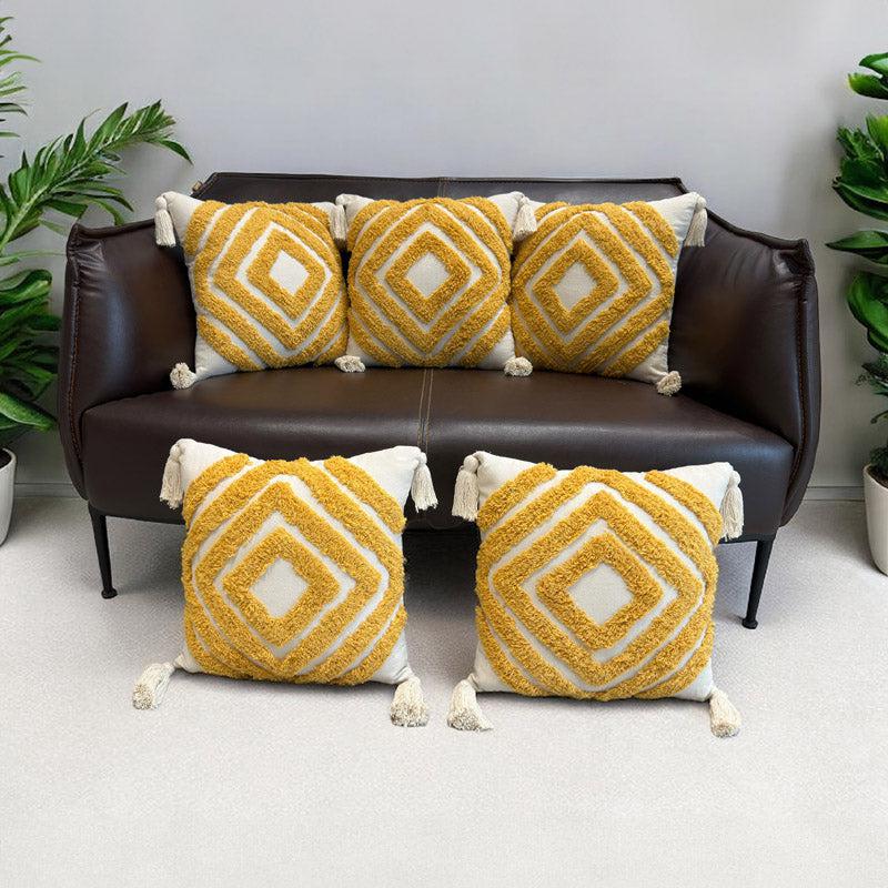 Buy Kester Tufted Cushion Cover (Yellow) - Set Of Five Cushion Cover Sets from Vaaree