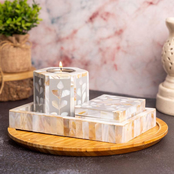 Buy Vidya Mother Of Pearl Candle Holder With Tray Candle Holders from Vaaree