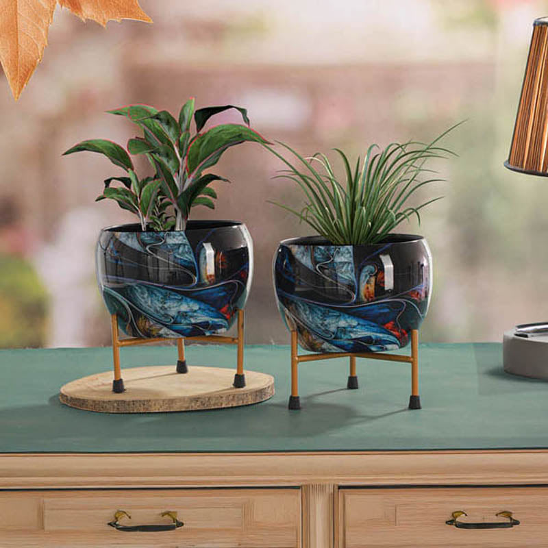 Buy Glaze Glam Handcrafted Planter With Stand - Four Piece Set Pots & Planters from Vaaree