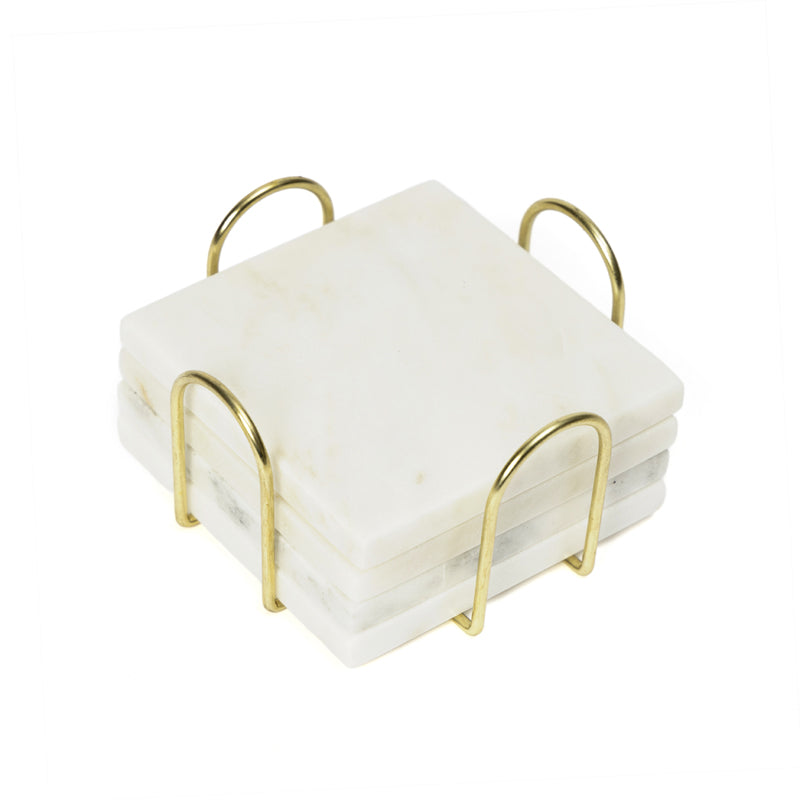 Buy Vidra Square Marble Coaster With Gold Stand - Five Piece Set Coasters from Vaaree