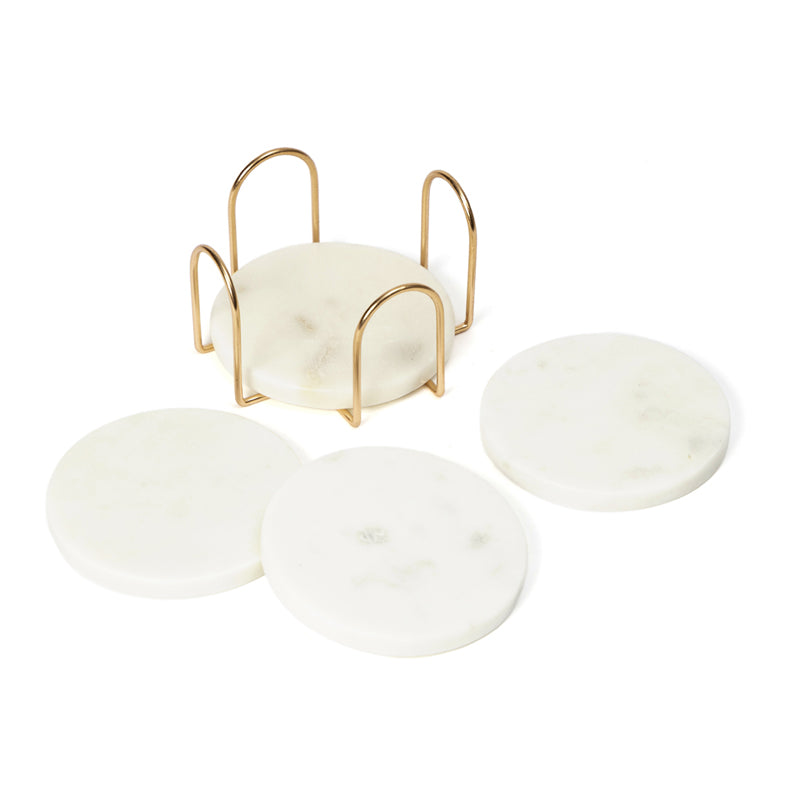 Buy Vidra Marble Coaster With Copper Stand - Five Piece Set Coasters from Vaaree