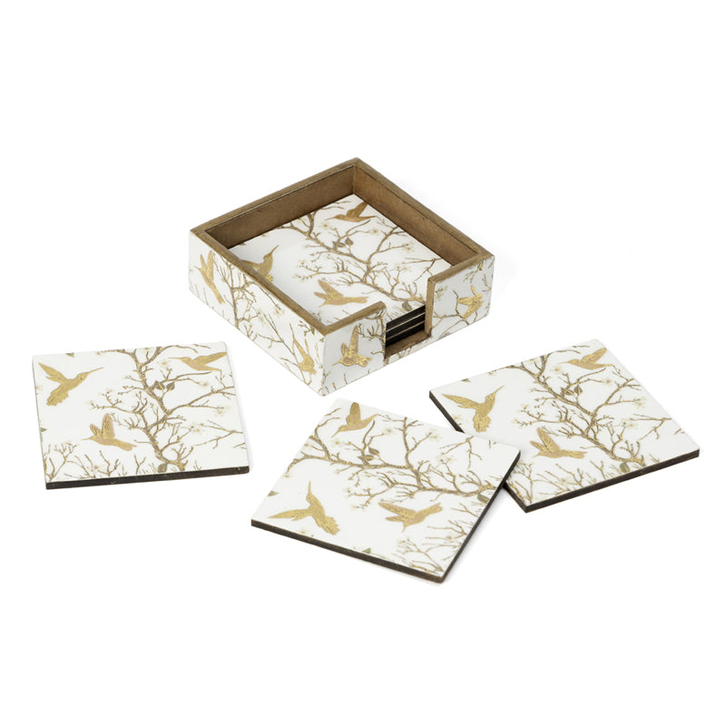 Buy Bird Haven Coaster With Stand (White) - Seven Piece Set Coasters from Vaaree