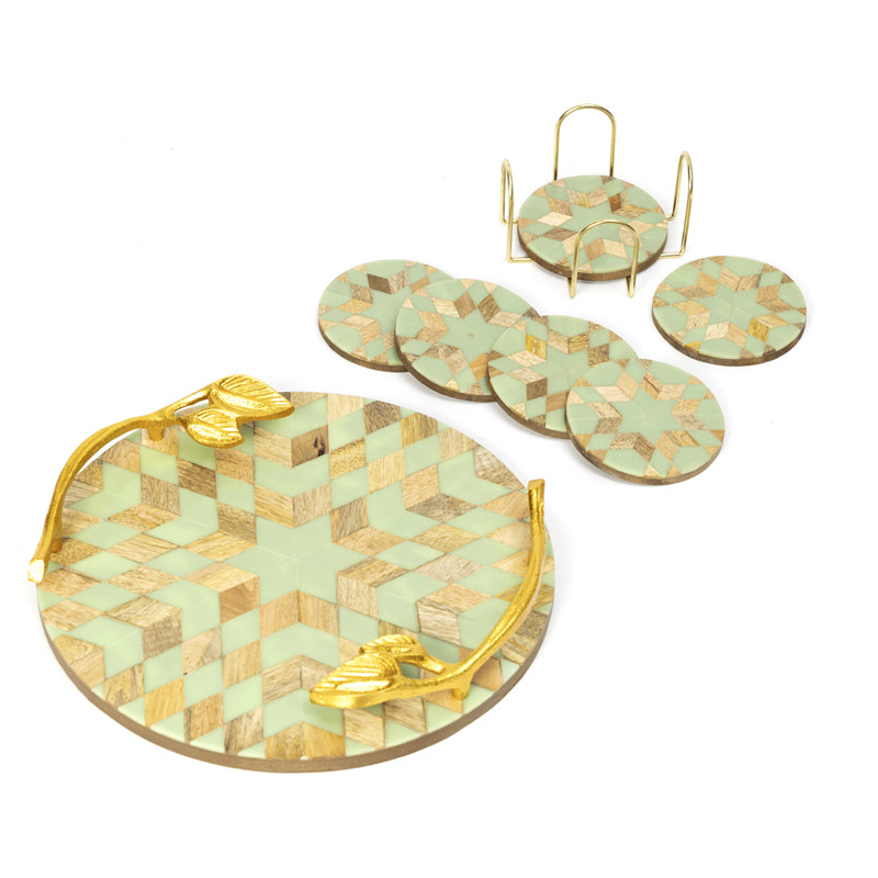 Buy Blue Star Round Platter With Coaster - Eight Piece Set Platter from Vaaree