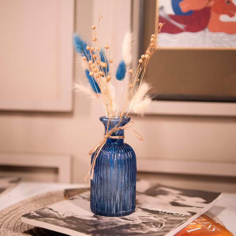 Buy Ocean Blue Vase With Dried Flower Bunch - Two Piece Set Vase from Vaaree