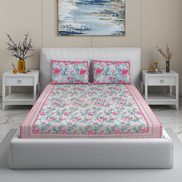 Buy Spring Blossom Bedsheet - Green & Pink Bedsheets from Vaaree