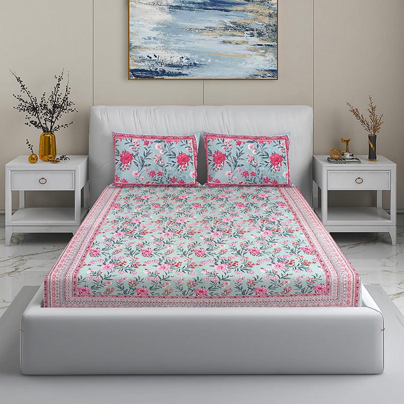 Buy Spring Blossom Bedsheet - Green & Pink Bedsheets from Vaaree