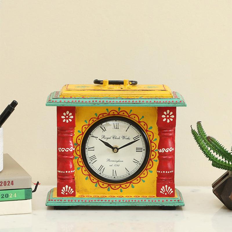 Buy Adviya Handpainted Silent Table Clock - Yellow Table Clock from Vaaree