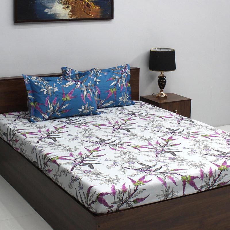 Buy Waida Floral Bedsheet - Blue & Purple Bedsheets from Vaaree