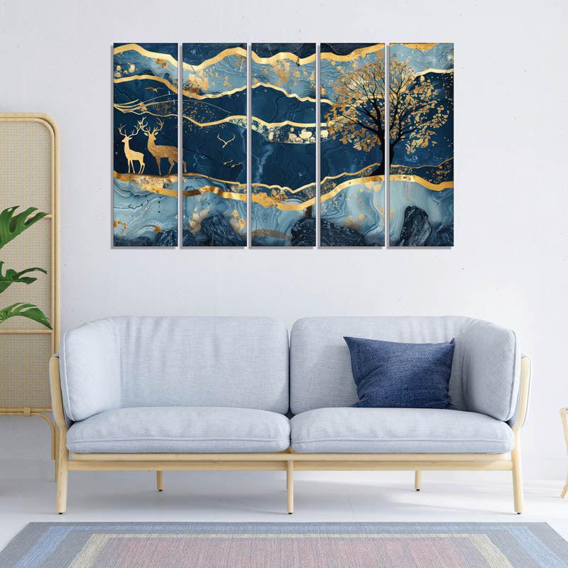 Buy Goldline Ethereal Wall Painting - Set Of Five Wall Art & Paintings from Vaaree