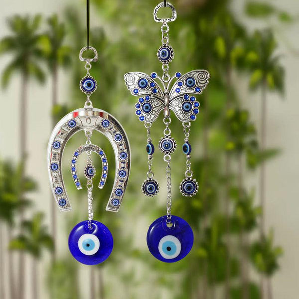 Wall Accents - Butterfly & Horse Shoe Evil Eye Wall Hanging - Set Of Two