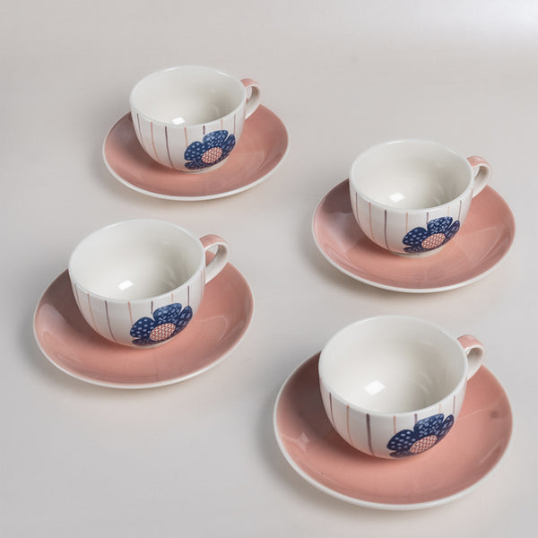 Buy Petunia Handpainted Cup & Saucer (180 ML) - Eight Piece Set Tea Cup & Saucer from Vaaree