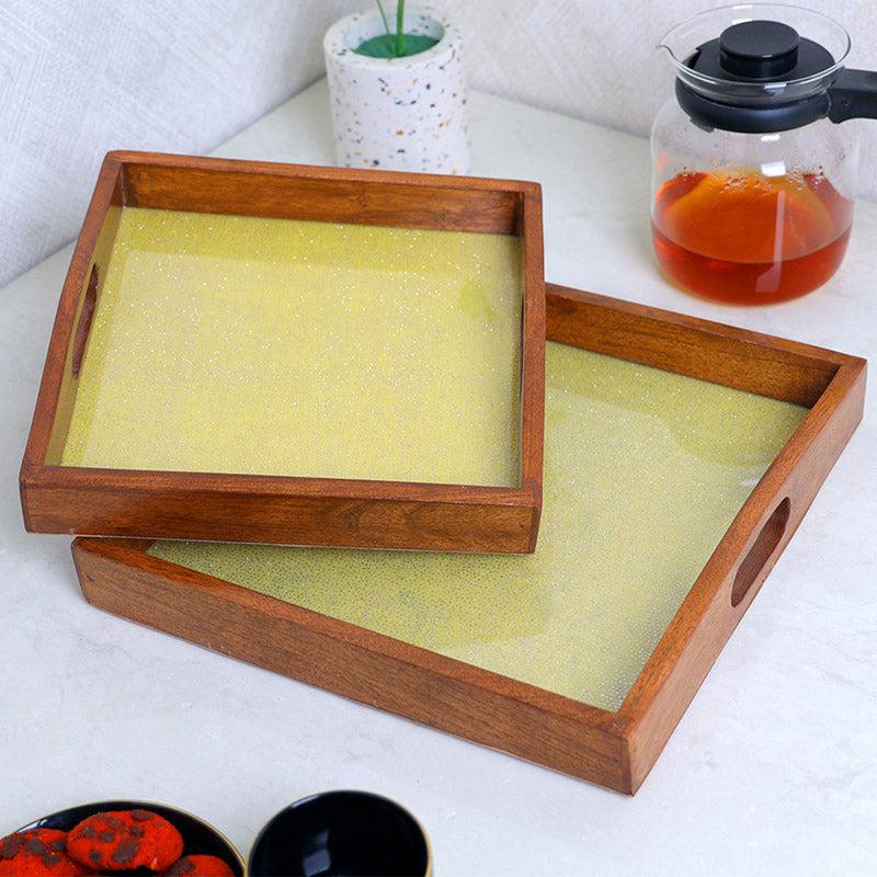 Buy Alma Ethnic Square Serving Tray (Yellow) - Set Of Two Serving Tray from Vaaree