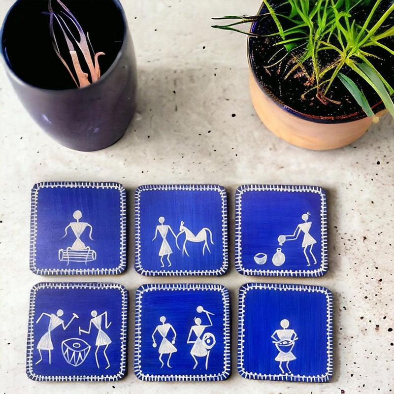 Buy Savara Handcrafted Coaster (Blue) - Set Of Six Coasters from Vaaree