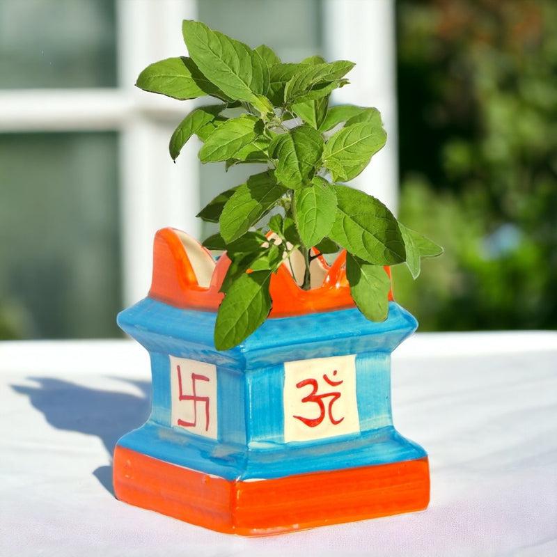 Buy Adya Tulsi Planter - Blue & Orange Pots & Planters from Vaaree