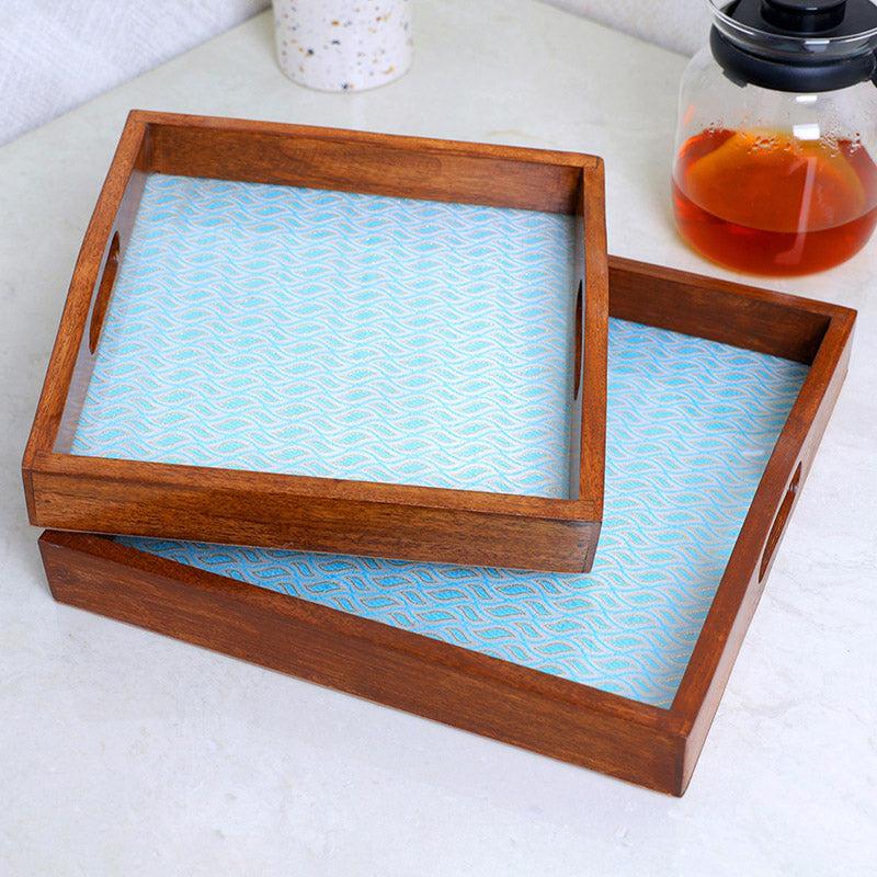 Buy Alma Ethnic Square Serving Tray (Blue) - Set Of Two Serving Tray from Vaaree