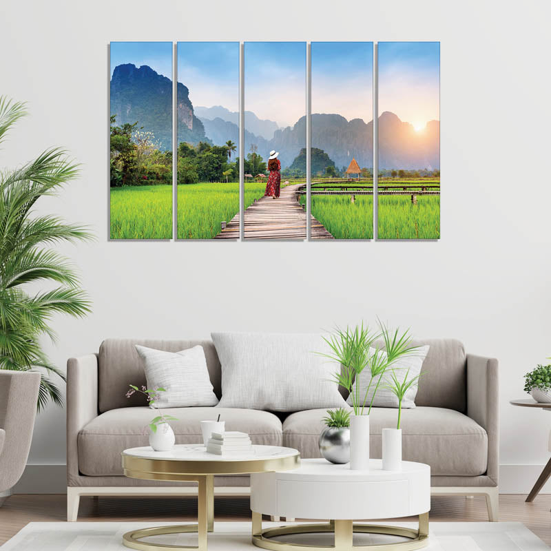 Buy Serene Fields Wall Painting - Set Of Five Wall Art & Paintings from Vaaree