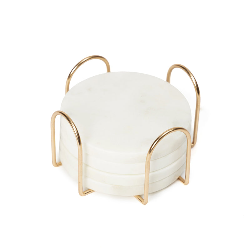 Buy Vidra Marble Coaster With Copper Stand - Five Piece Set Coasters from Vaaree