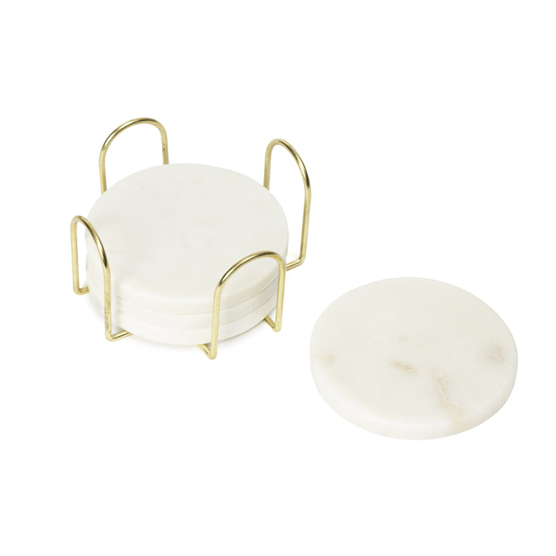 Buy Vidra Marble Coaster With Gold Stand - Five Piece Set Coasters from Vaaree