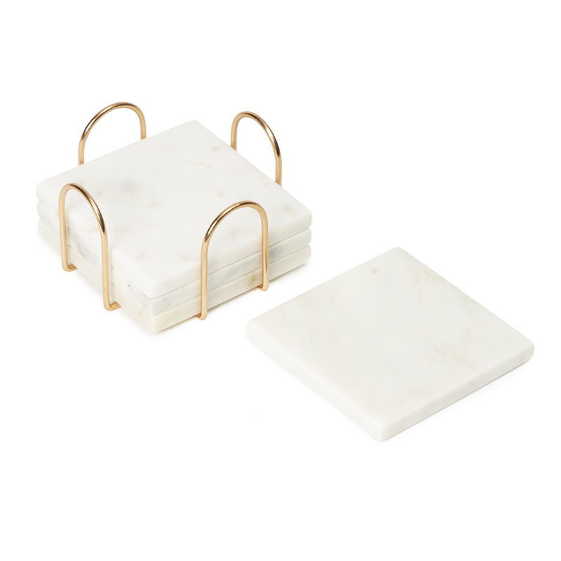 Buy Vidra Square Marble Coaster With Copper Stand - Five Piece Set Coasters from Vaaree