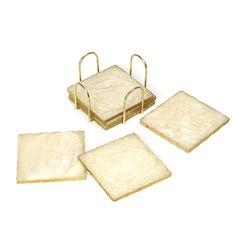 Buy Nuxa Resin Coaster With Stand (Cream) - Seven Piece Set Coasters from Vaaree