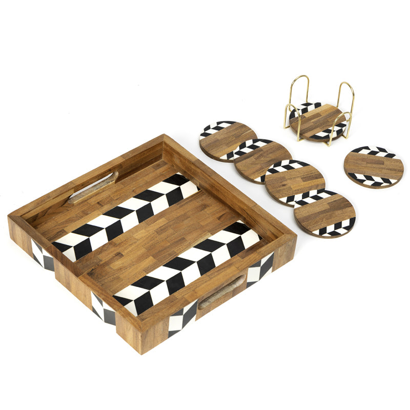 Buy Nihi Black & White Stripe Serving Tray Serving Tray from Vaaree