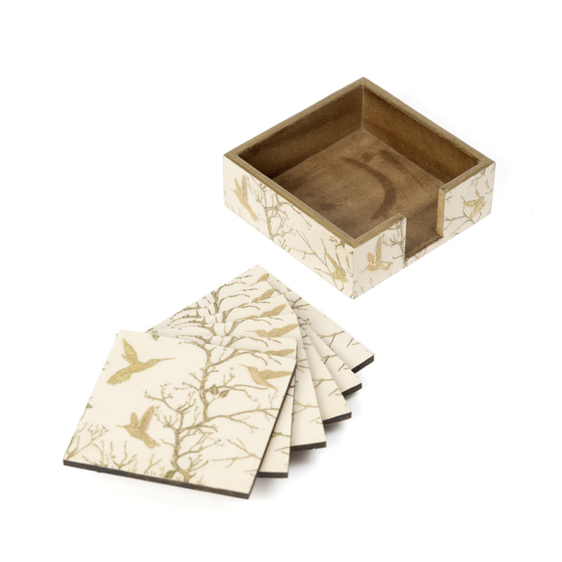 Buy Bird Haven Coaster With Stand (Beige) - Seven Piece Set Coasters from Vaaree