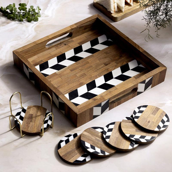 Buy Nihi Black & White Stripe Serving Tray Serving Tray from Vaaree