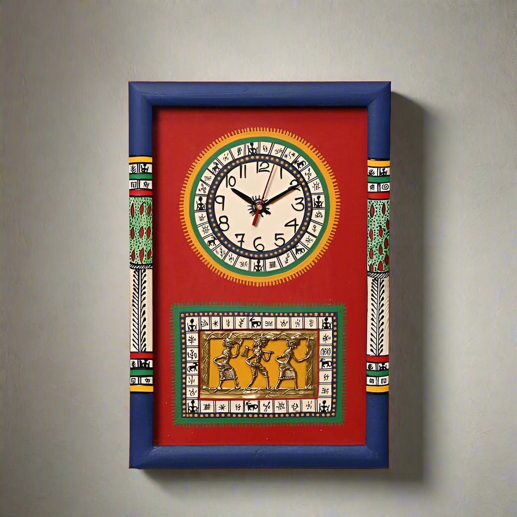 Buy Sanjoya Warli Wall Clock - Red Wall Clock from Vaaree