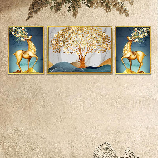 Buy Loreena Golden Wall Art - Set Of Three Wall Art & Paintings from Vaaree