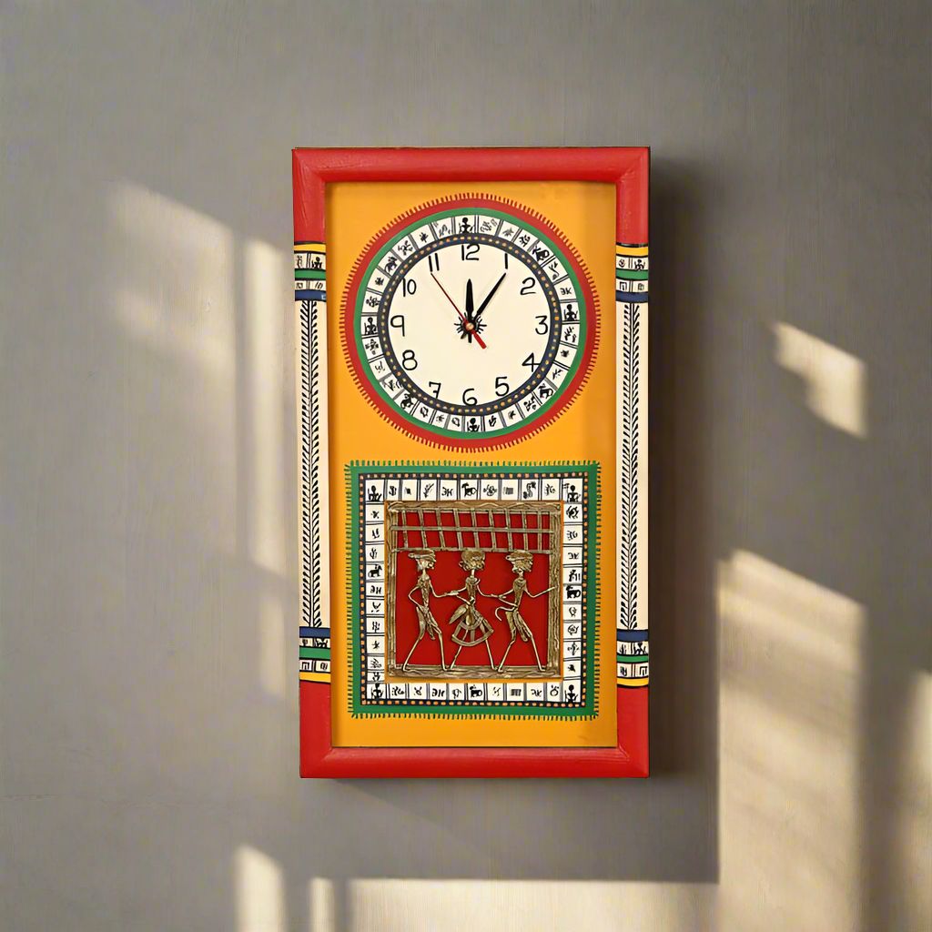 Buy Desi Dhokra Wall Clock - Yellow Wall Clock from Vaaree