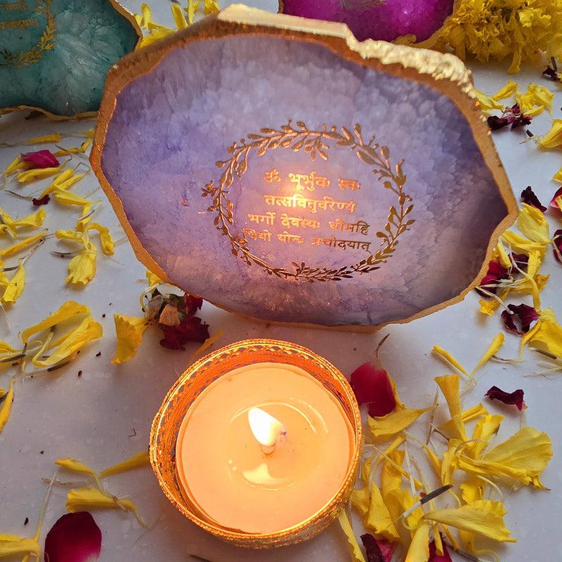 Buy Festive Gayatri Mantra Agate Tealight Candle Holder - Blue Gift Box from Vaaree