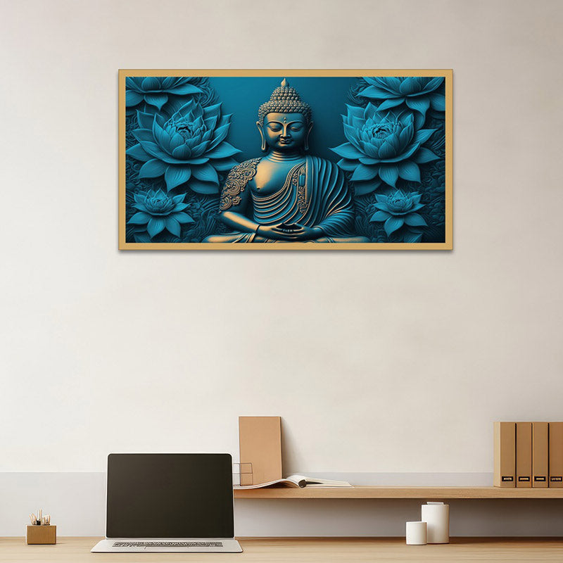 Buy Enlightened Buddha In Blue Wall Painting With Frame Wall Art & Paintings from Vaaree