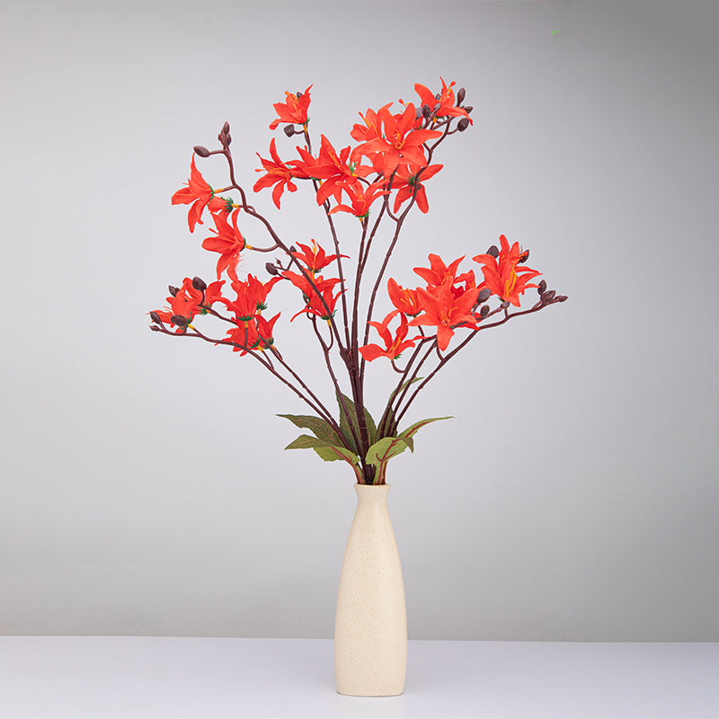 Buy Faux Everlasting Cymbidium Orchid Flower Bunch - Orange Artificial Flowers from Vaaree