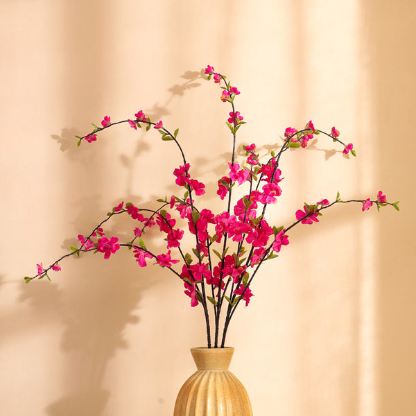 Buy Faux Realistic Cherry Blossom Flower Stick - Dark Pink Artificial Flowers from Vaaree