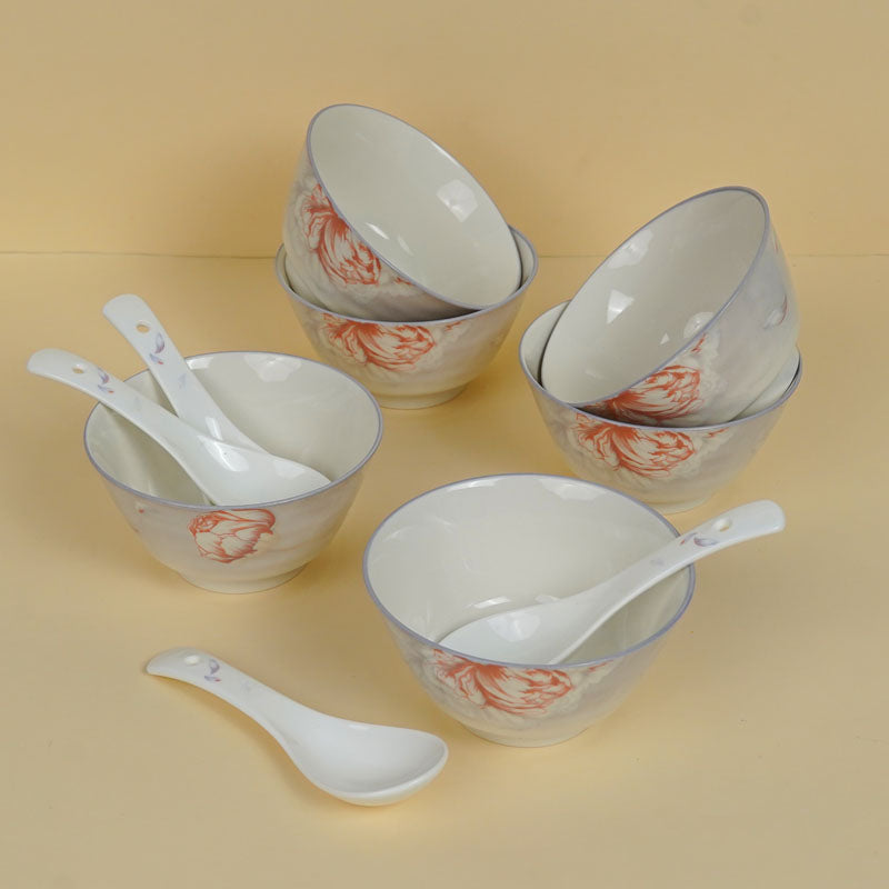 Buy Mida Floral Soup Bowl With Spoon (250 ML) - Twelve Piece Set Soup Bowl from Vaaree