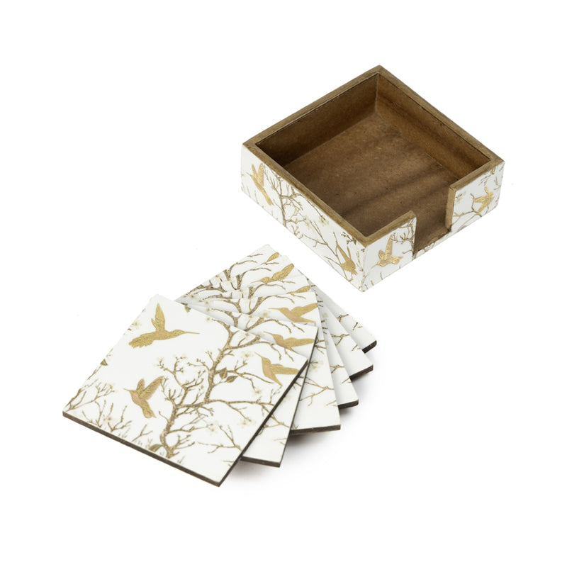 Buy Bird Haven Coaster With Stand (White) - Seven Piece Set Coasters from Vaaree