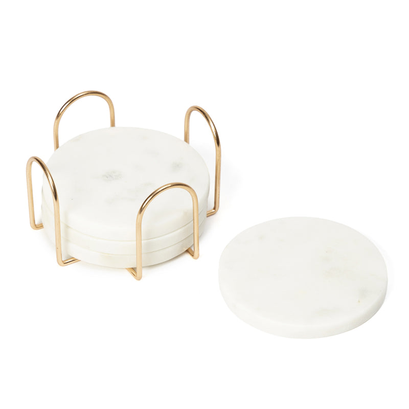 Buy Vidra Marble Coaster With Copper Stand - Five Piece Set Coasters from Vaaree