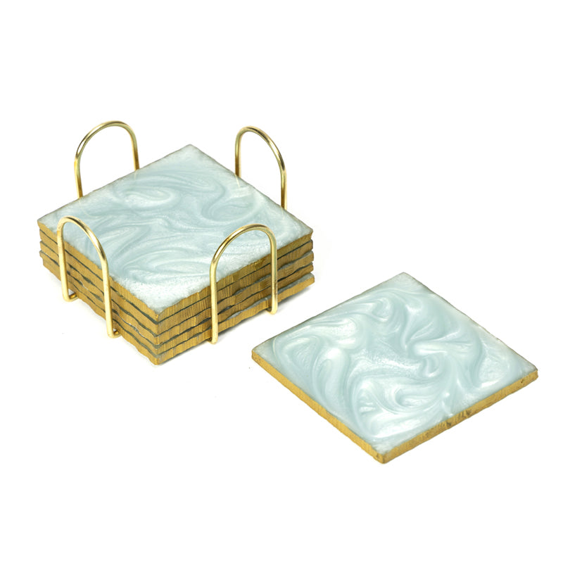 Buy Nuxa Resin Coaster With Stand (Aqua) - Seven Piece Set Coasters from Vaaree