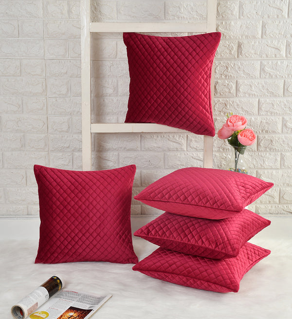 Orson Quilted Velvet Cushion Cover (Red) - Set Of Five