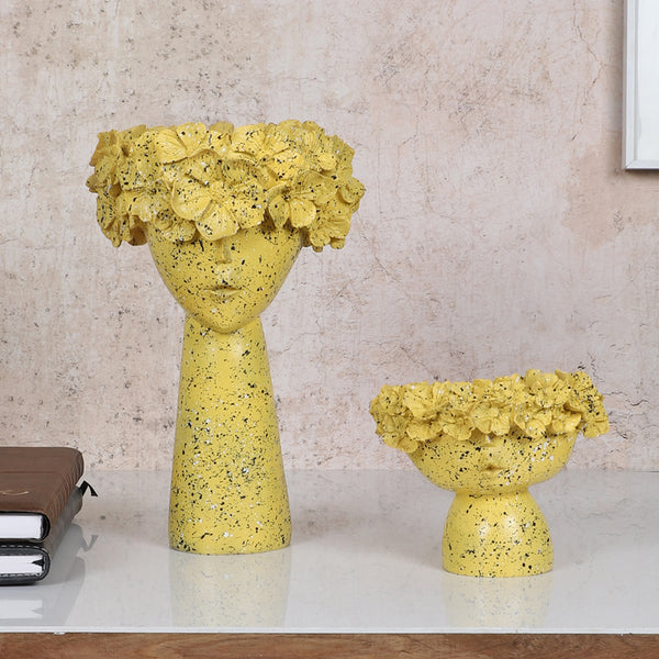 Flora Sculpt Showpiece (Yellow) - Set Of Two