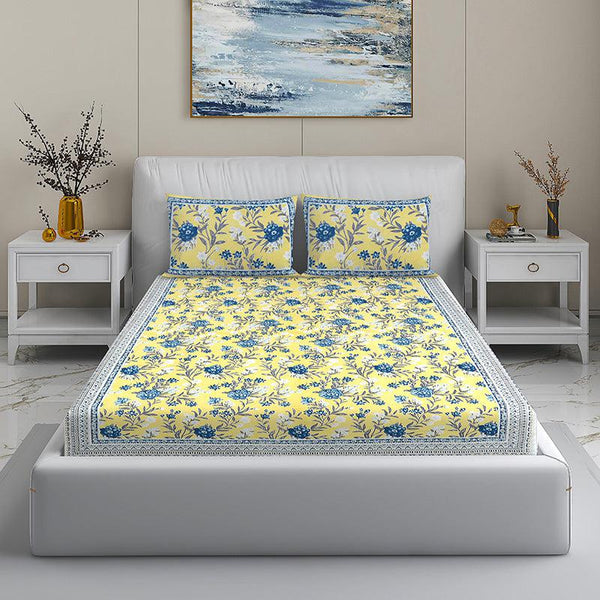 Buy Jaipuri Phulwari Bedsheet - Yellow Bedsheets from Vaaree