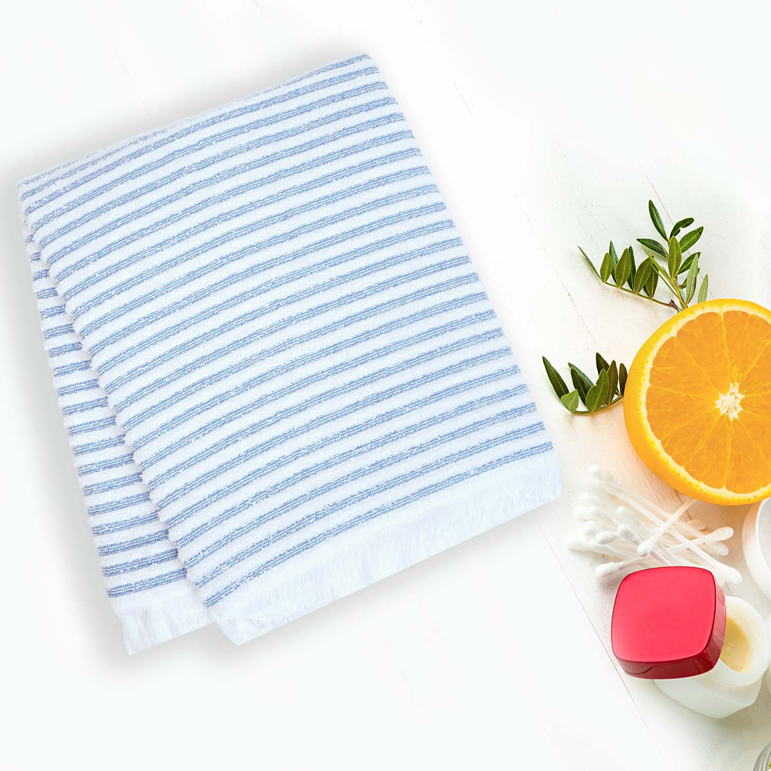 Buy Micro Cotton LuxeDry Striped Comfort Bath Towel - Blue & White Bath Towels from Vaaree