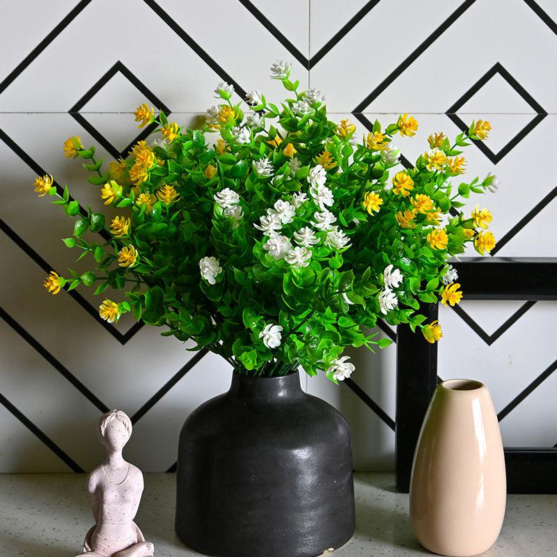 Buy Faux Kalanchoe Flower Stick (White & Yellow) - Set of Six Artificial Flowers from Vaaree