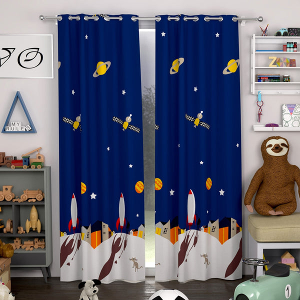 Journey To Space Printed Curtain - Set Of Two