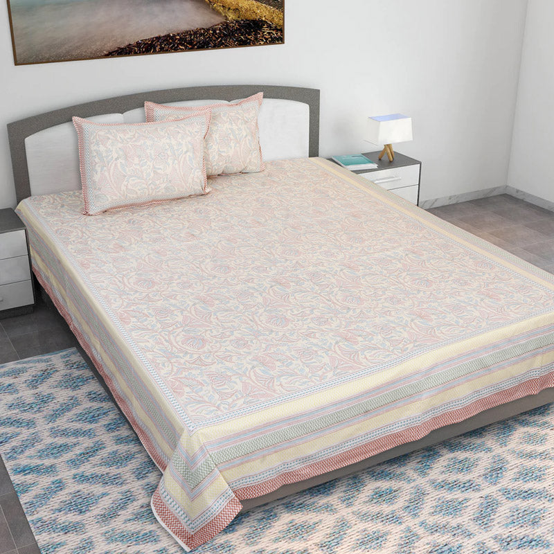 Buy Saagara Floral Bedsheet - Yellow & Peach Bedsheets from Vaaree